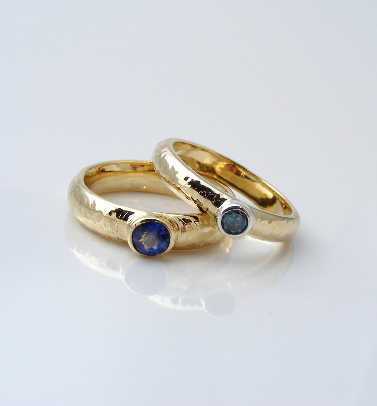 blue diamond & sapphire  gold rings