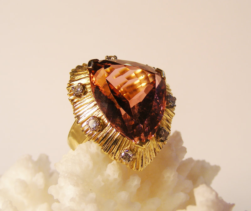 peach topaz, gold & diamond ring 