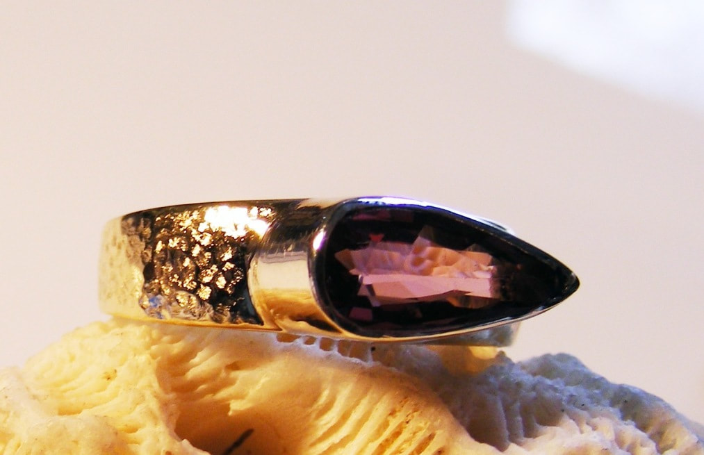 pear shaped pink tourmaline & gold ring