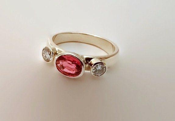 pink sapphire & diamond 3 stone ring