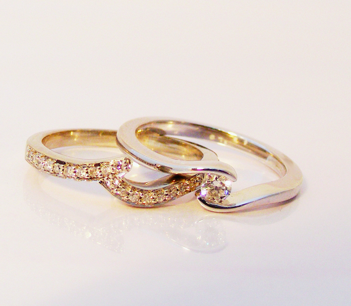 shaped diamond engagement ring & diamond wedding ring